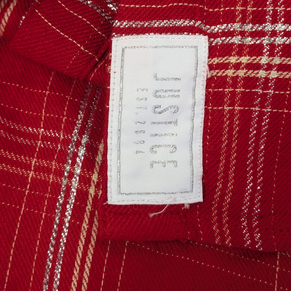 Justice Perfect Plaid Top Girl's Sz 14 Flannel Red Metallic Christmas Shirt Y-2 - Picture 7 of 8